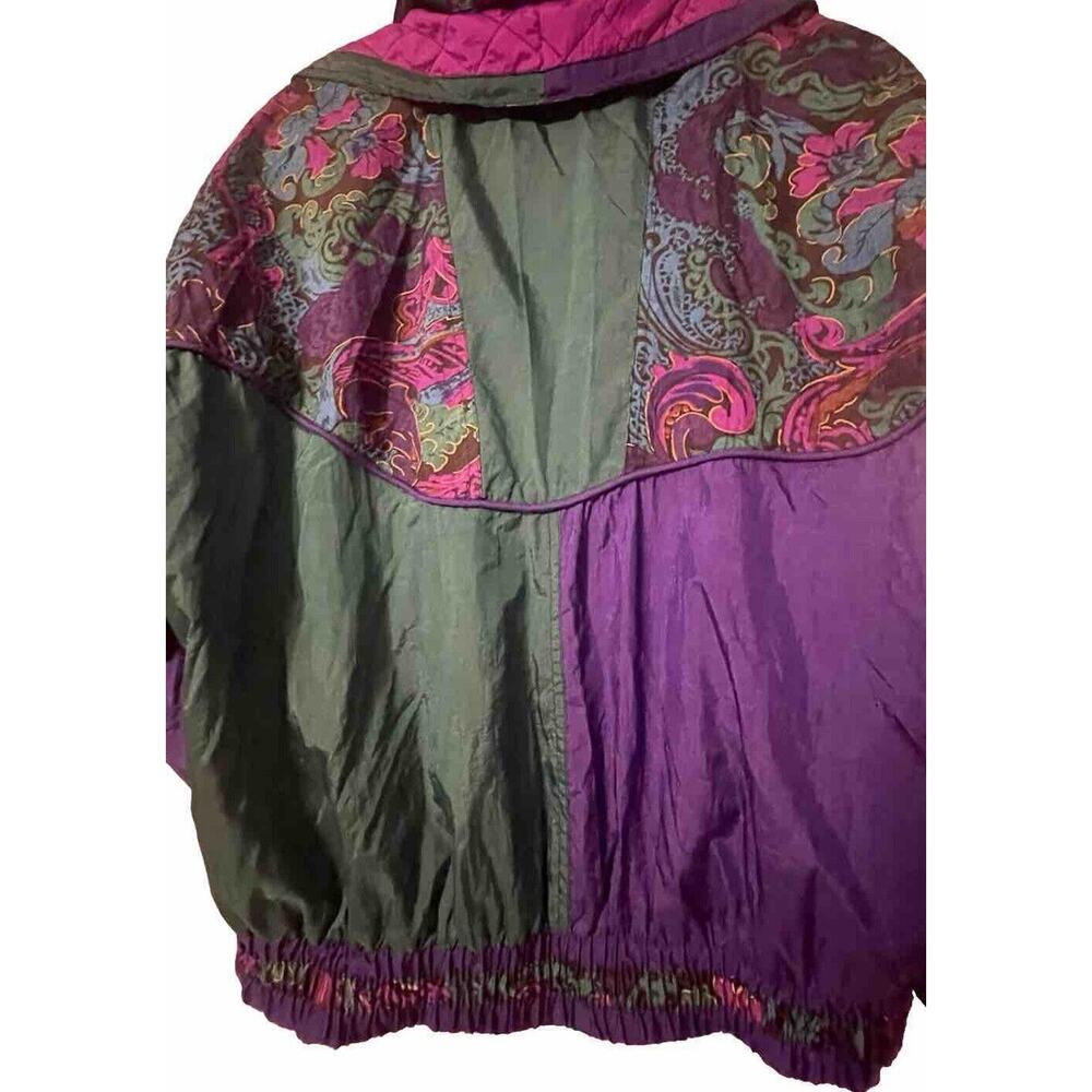 Gallery Sport Vtg Ski Jacket S Wind Breaker Peacock Quilted Paisley Purple Green - Picture 7 of 9